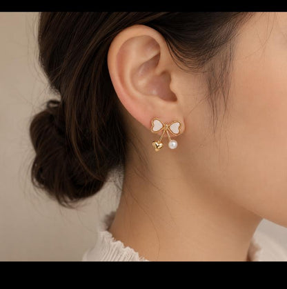 Gold Bow Heart Earrings