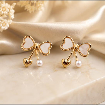 Gold Bow Heart Earrings