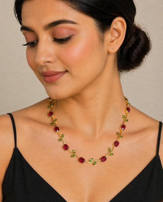 Gold Red-Green Gemstone Necklace