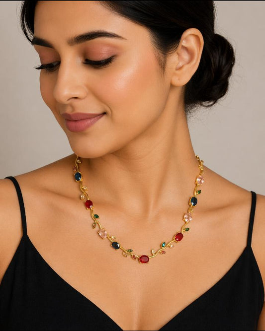 Gold Multicolor Gemstone Necklace