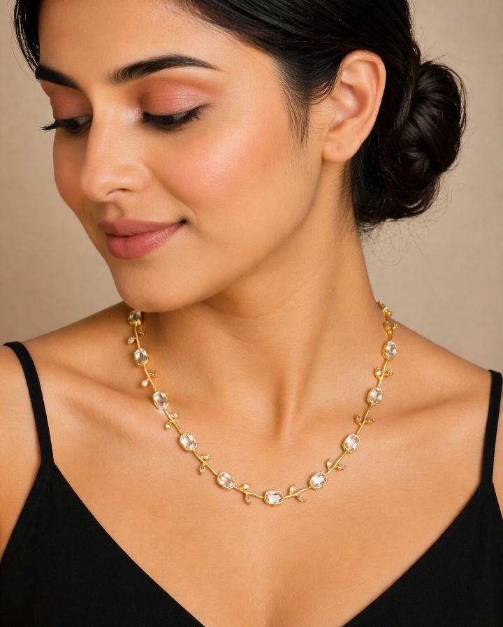 Gold Clear Gemstone Necklace