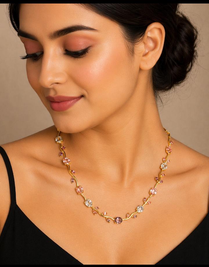 Gold Multicolor Gemstone Necklace