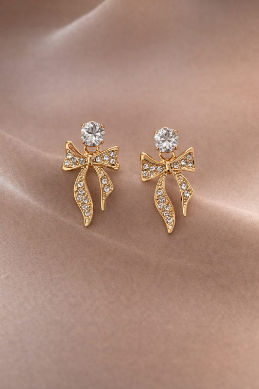 Gold Bow-Shaped Gemstone Earrings