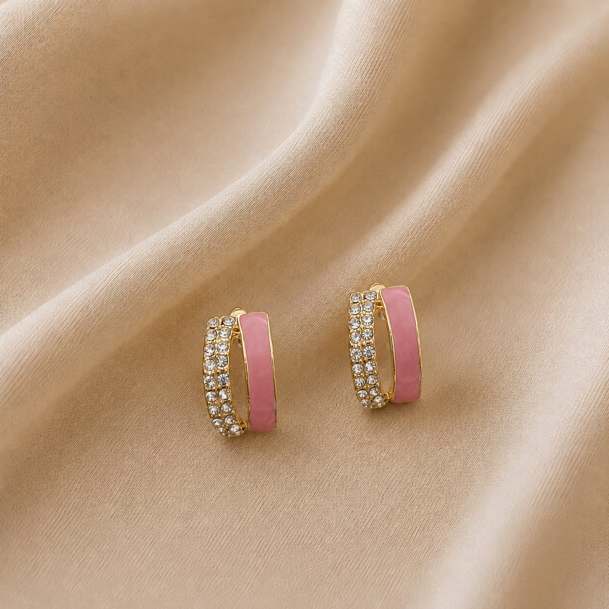 Gold Pink Enamel Hoop Earrings