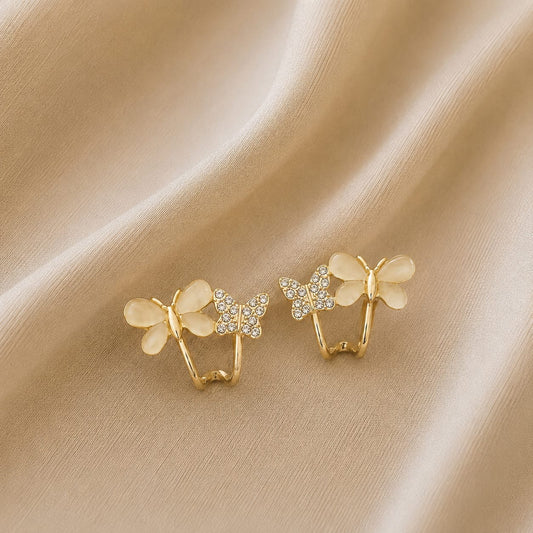 Gold Bow-Shaped Gemstone Earrings