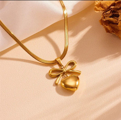Gold Bow Heart Necklace