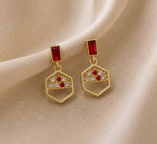 Crimson Radiance Geometric Earrings