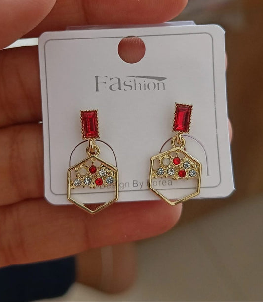 Crimson Radiance Geometric Earrings