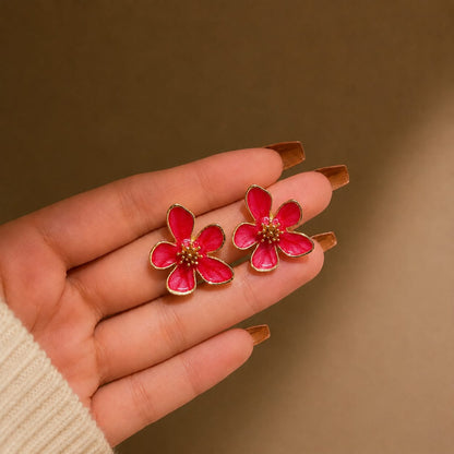 Rosé Bloom Enamel Earrings