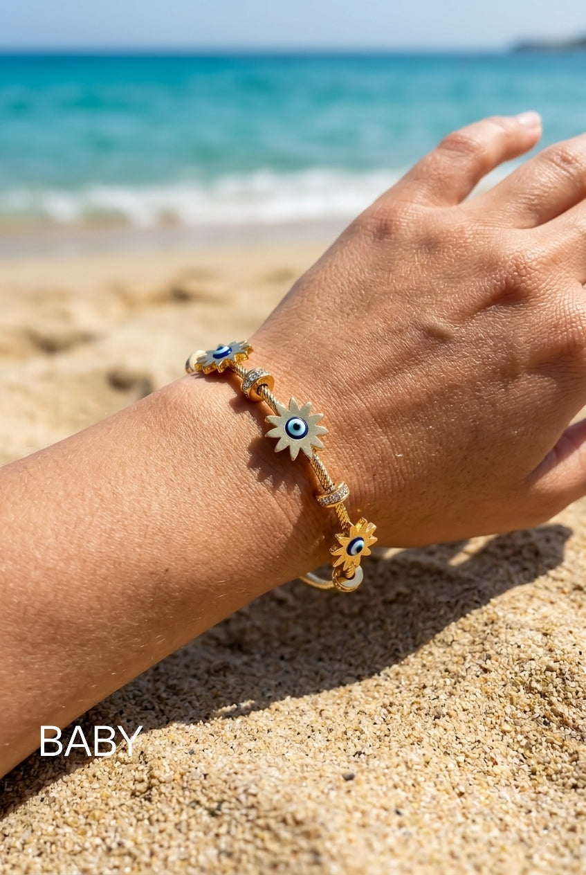 Blue Evil Eye Floral Bracelet