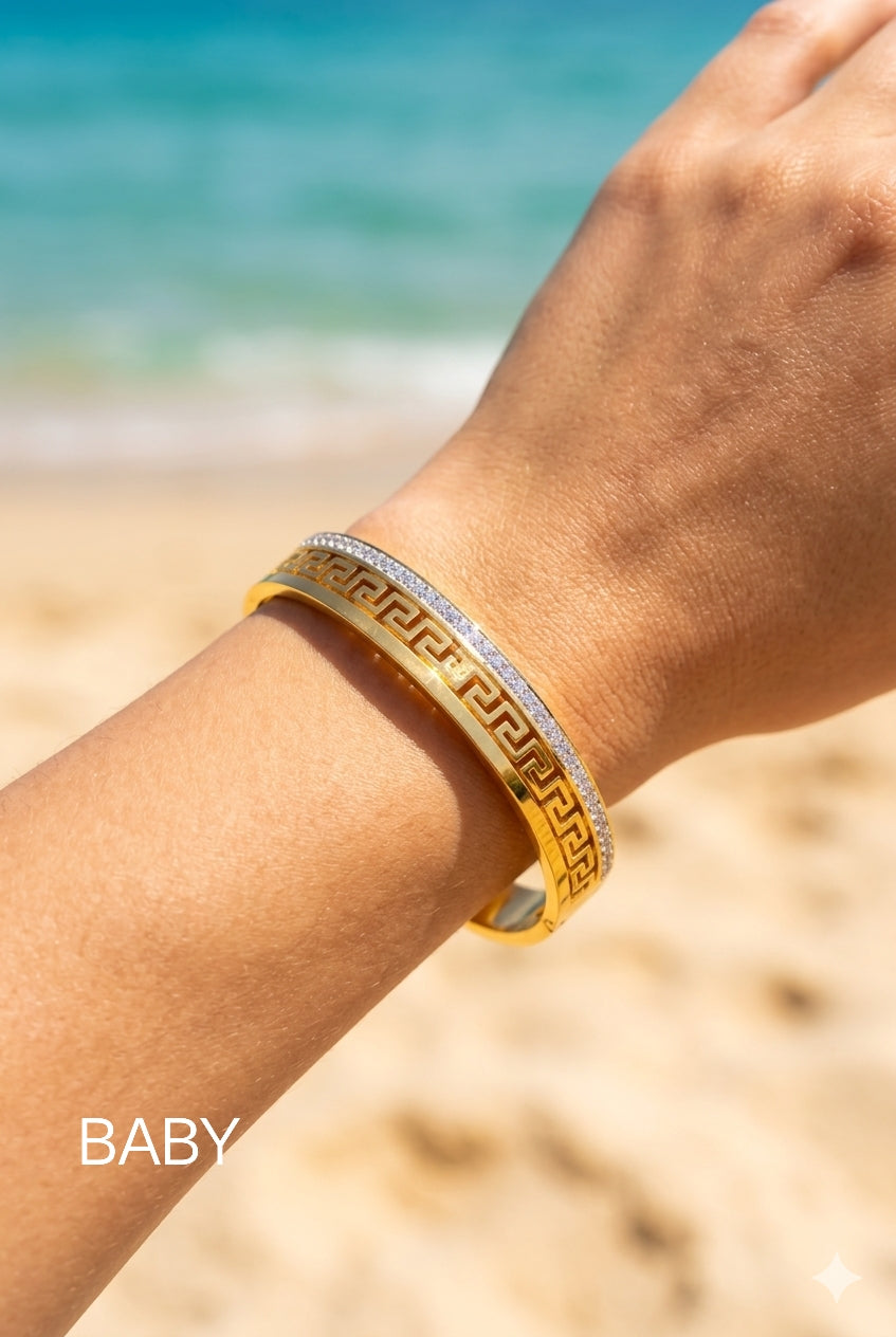 Greek Key Gold Bracelets Duo