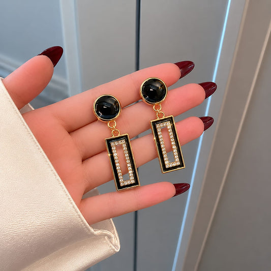 Black Gemstone Crystal Drop Earrings