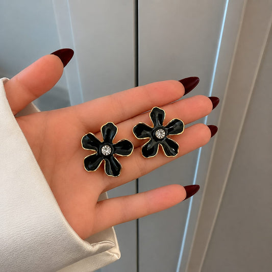 Black & Gold Floral Gem Earrings
