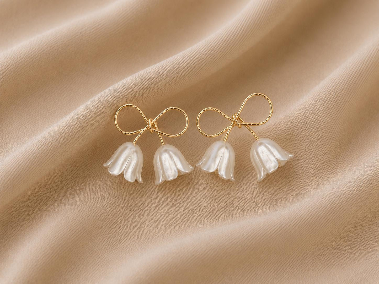 Golden Bow Floral Drop Earrings