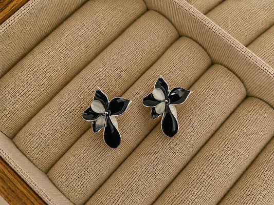 Black & White Floral Enamel Earrings