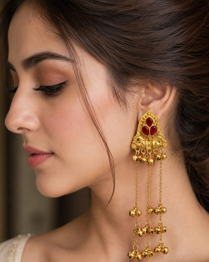 Ornate Gold Chain Drop Earrings