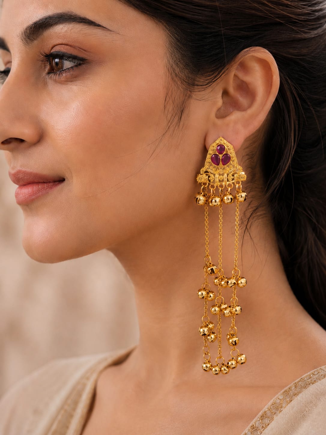 Ornate Gold Chain Drop Earrings