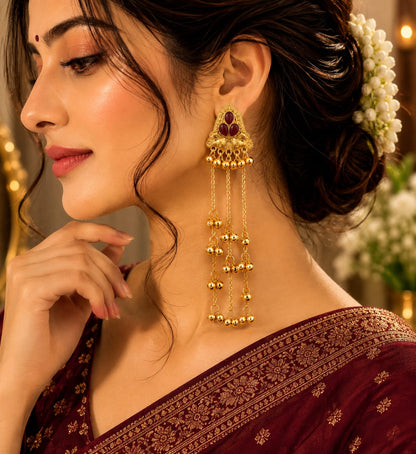 Ornate Gold Chain Drop Earrings