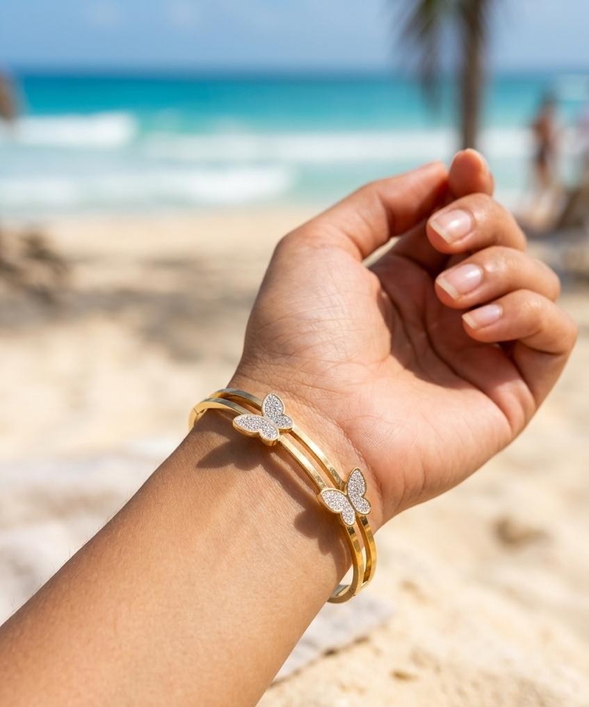 Gold Butterfly Charm Bangles