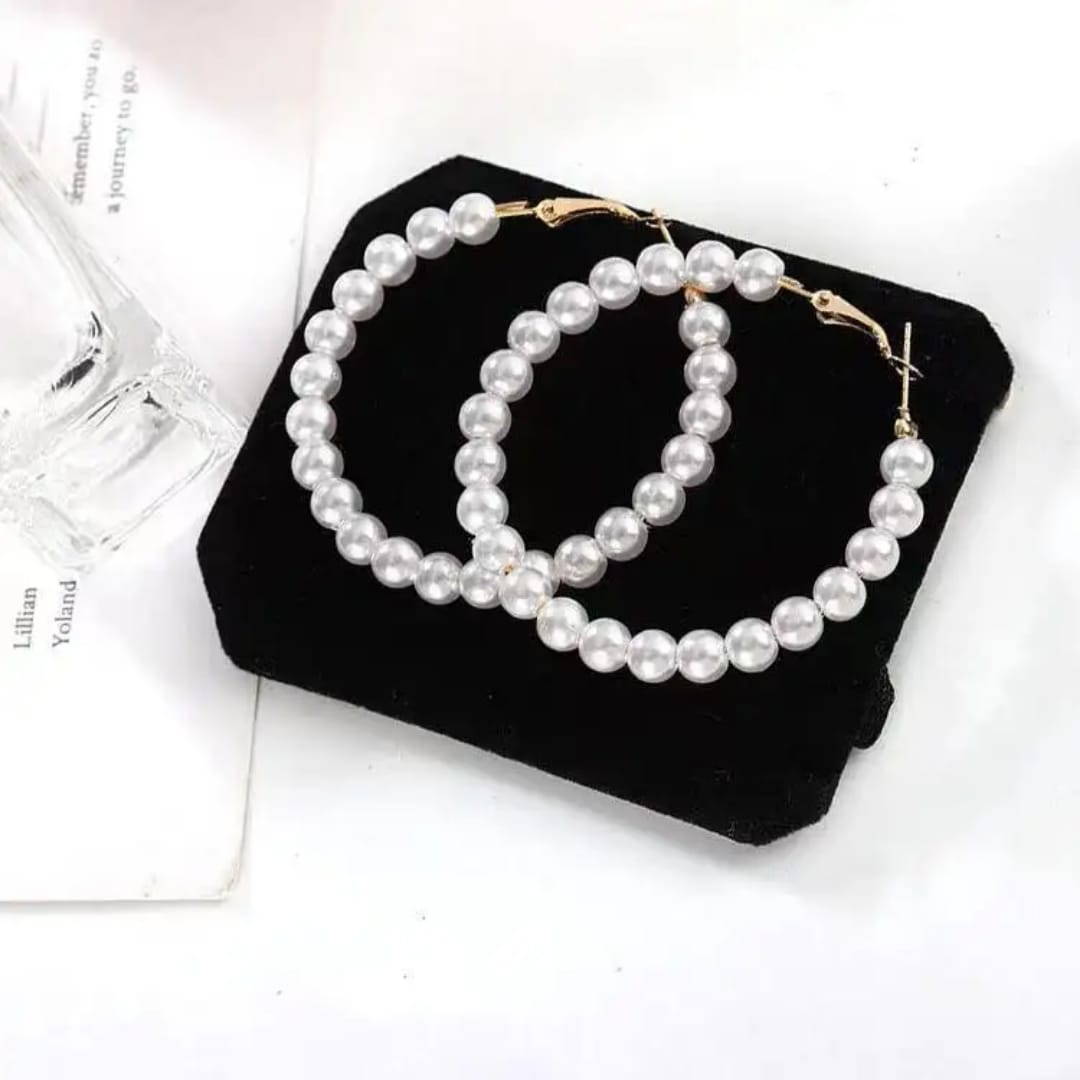 Pearl Hoop Earrings with Gold Clasps
