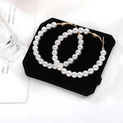 Pearl Hoop Earrings with Gold Clasps