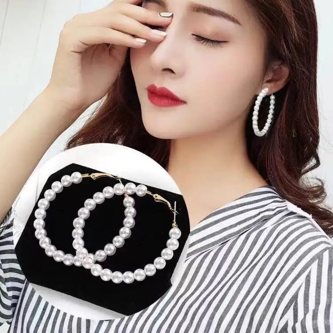 Pearl Hoop Earrings with Gold Clasps