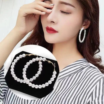 Pearl Hoop Earrings with Gold Clasps