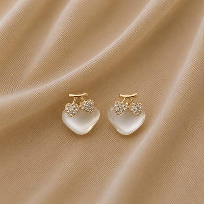 Gold Heart & Frosted Bead Earrings