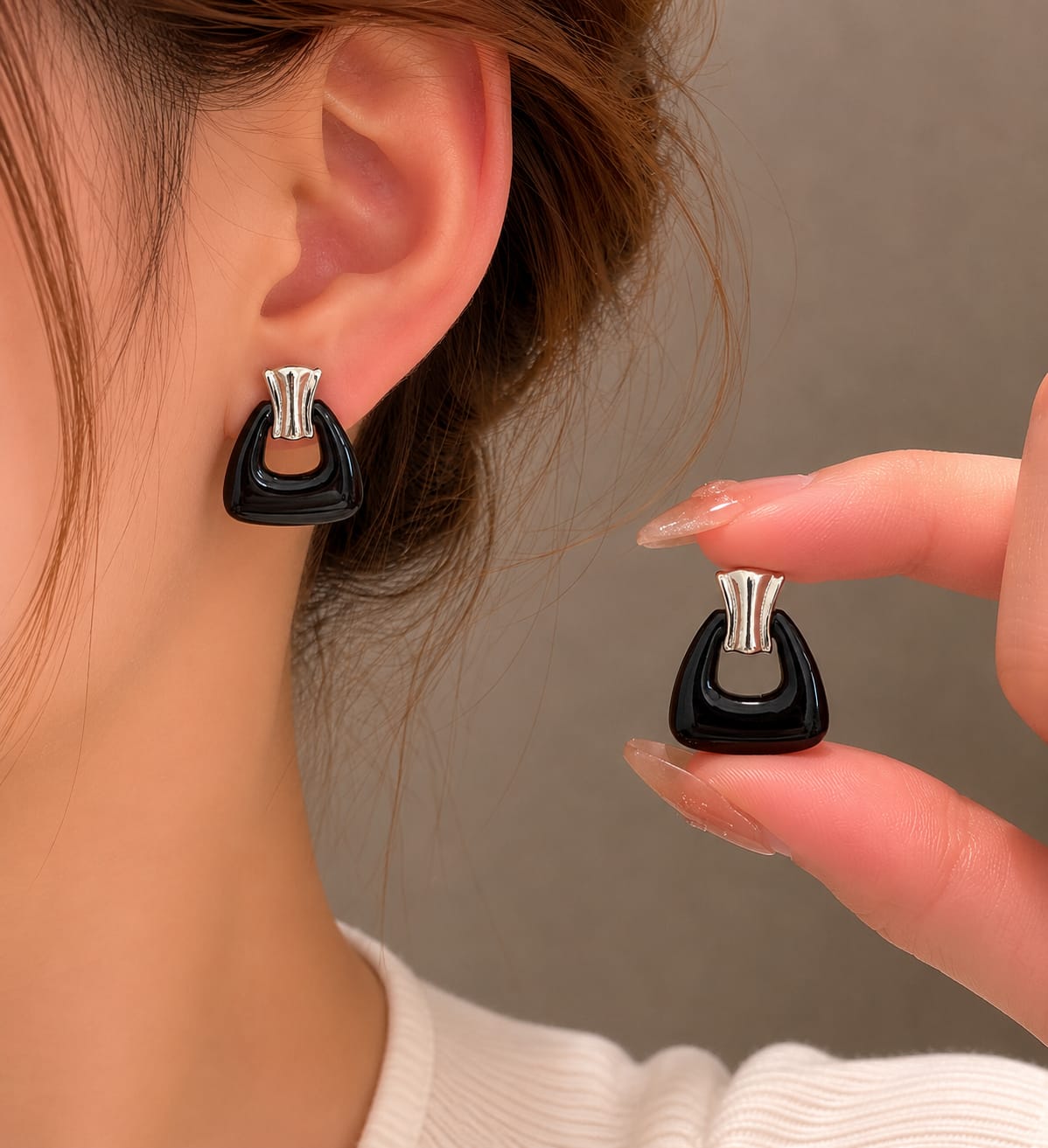 White Enamel Geometric Earrings