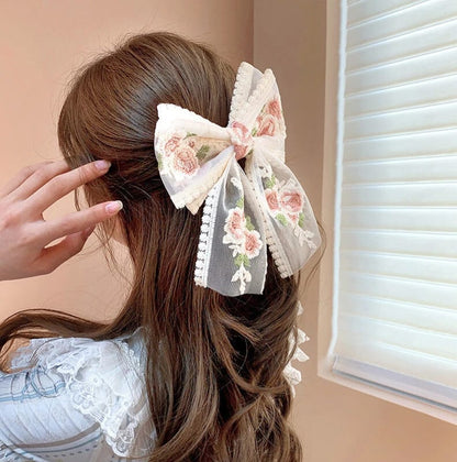 Floral Lace Bow Hair Clip Set (2 pcs)