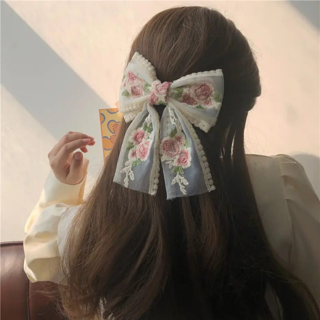 Floral Lace Bow Hair Clip Set (2 pcs)