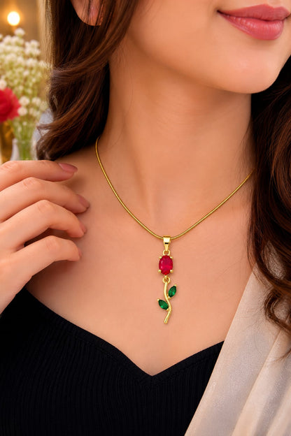 Gold Floral Gemstone Pendant Necklace