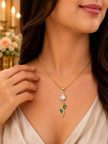 Gold Floral Gemstone Pendant Necklace