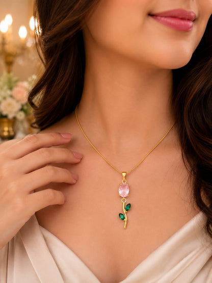 Gold Floral Gemstone Pendant Necklace