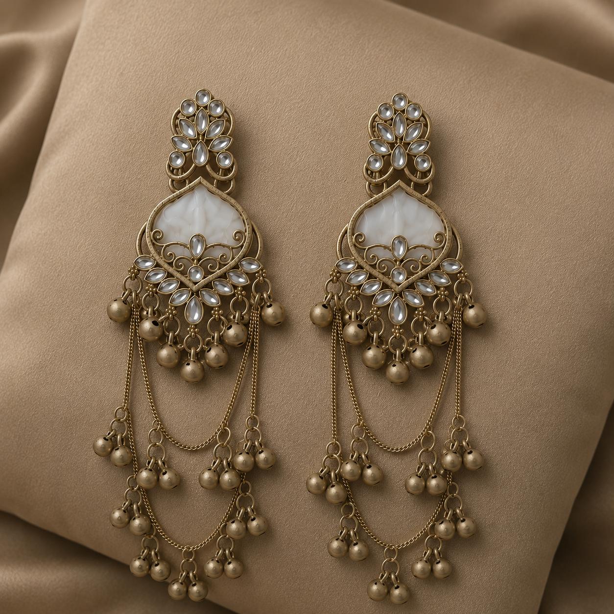 Gold Floral Stone Drop Earrings