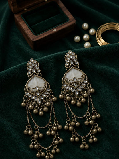 Gold Floral Stone Drop Earrings
