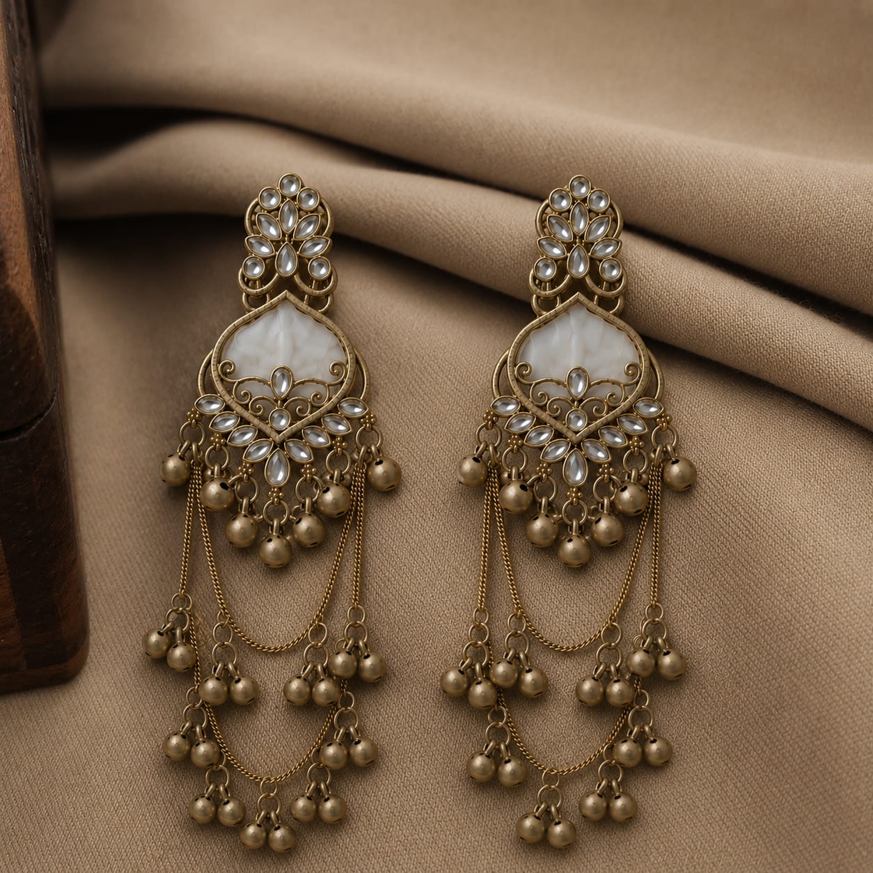 Gold Floral Stone Drop Earrings