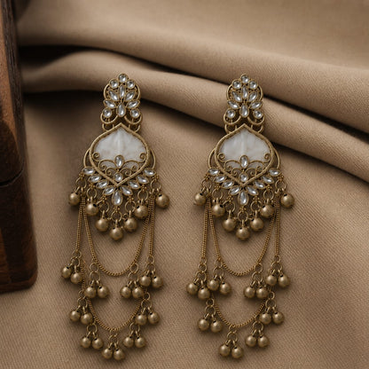 Gold Floral Stone Drop Earrings