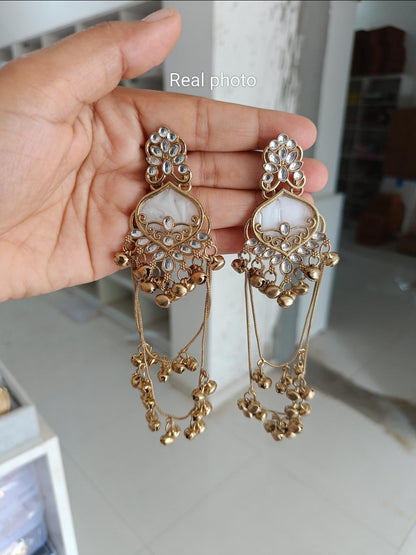 Gold Floral Stone Drop Earrings