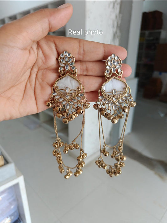 Gold Floral Stone Drop Earrings