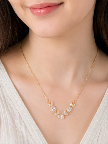 Gold Floral Gemstone Pendant Necklace