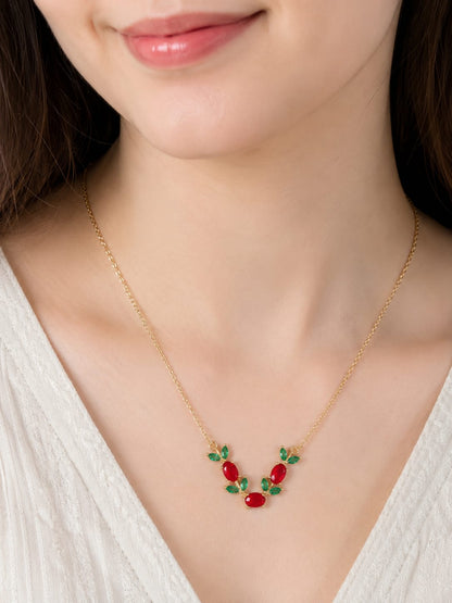 Gold Floral Gemstone Pendant Necklace