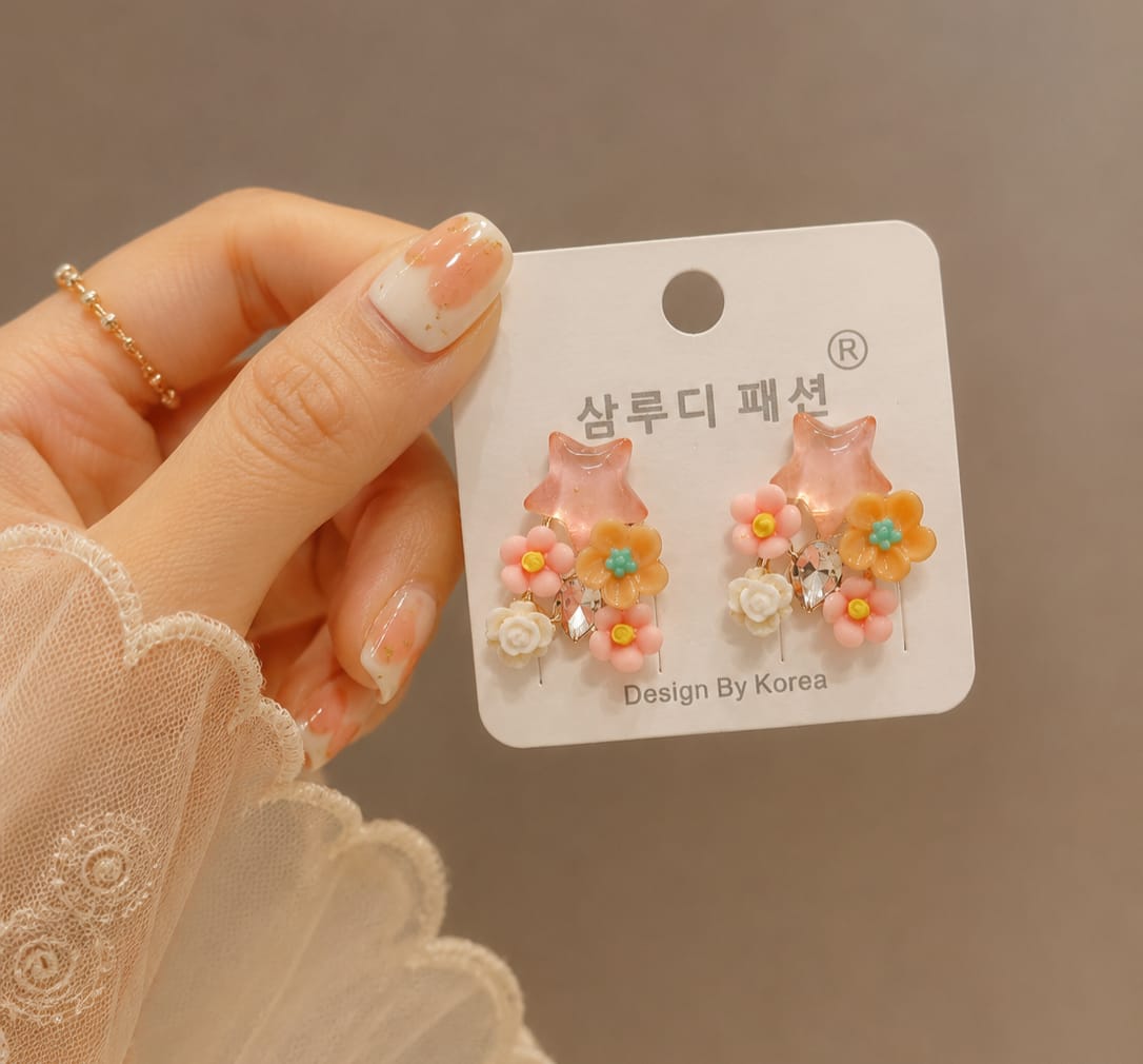 Star Floral Crystal Earrings