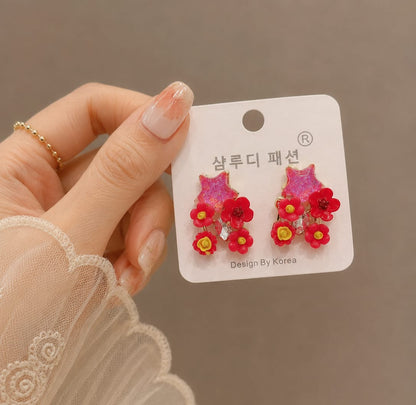 Star Floral Crystal Earrings