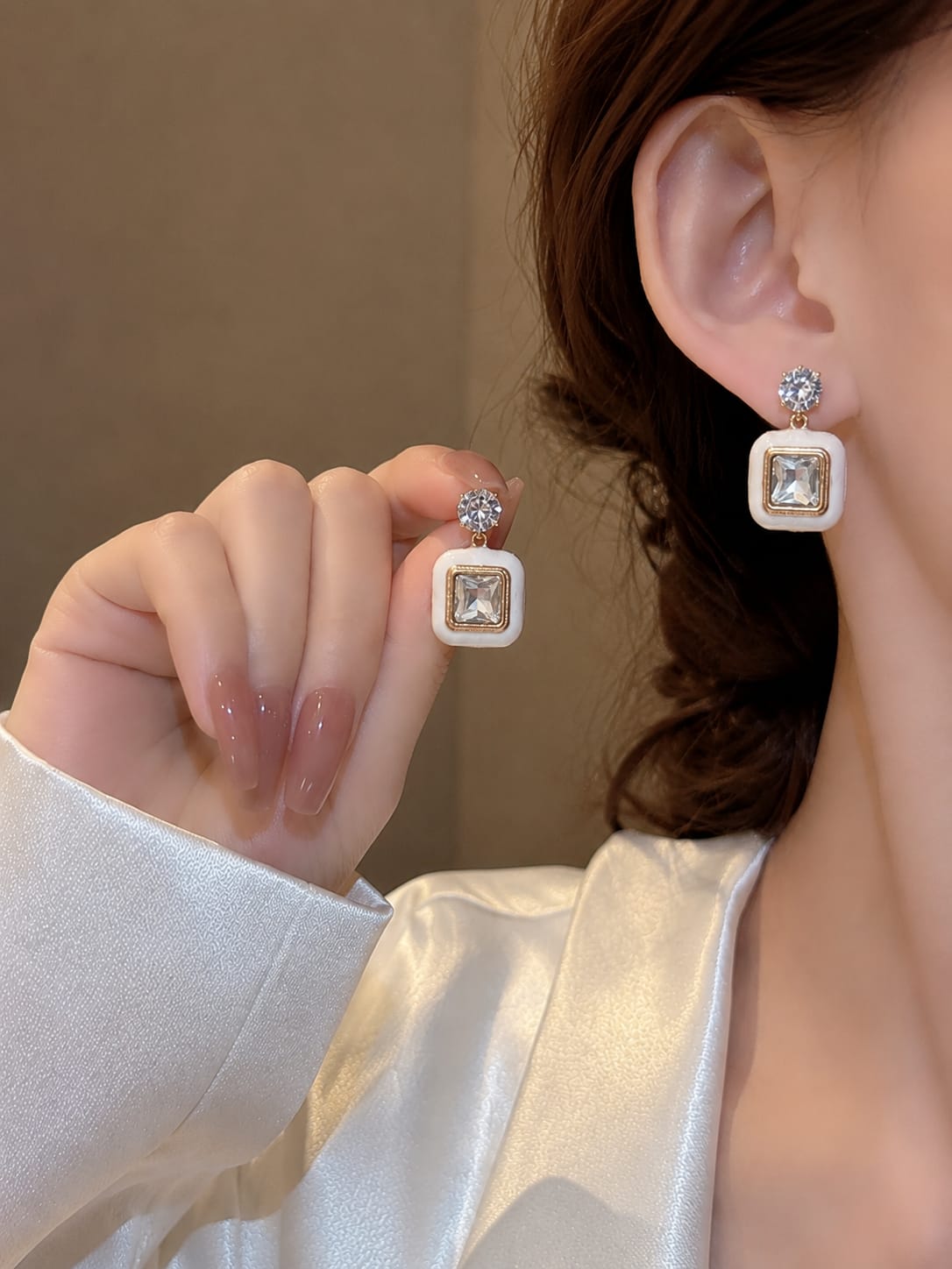 Square Gemstone Drop Earrings