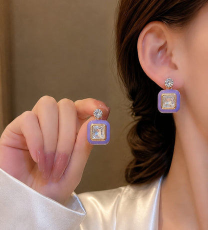 Square Gemstone Drop Earrings