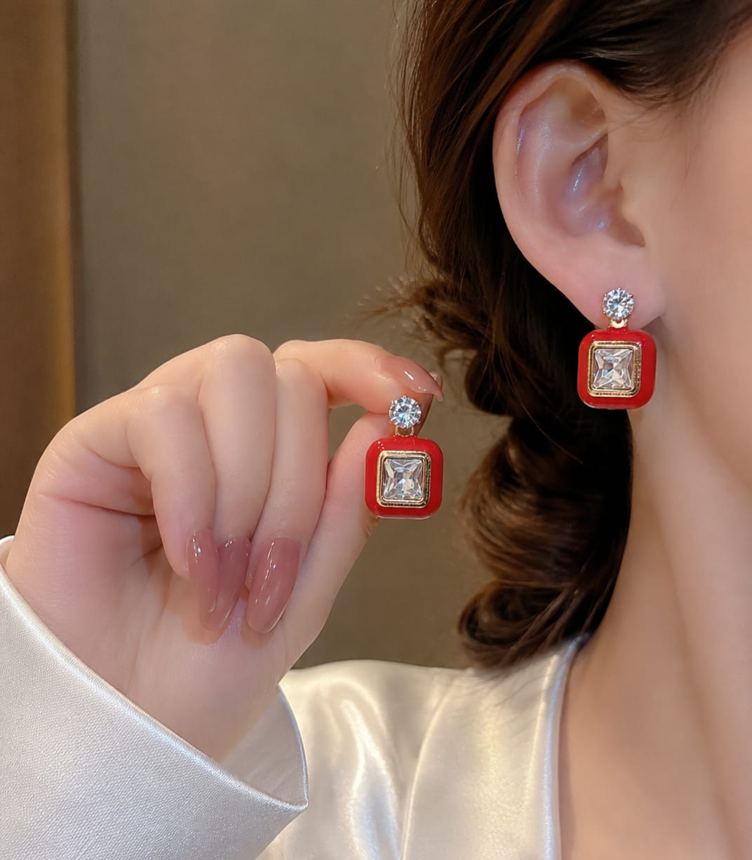 Square Gemstone Drop Earrings