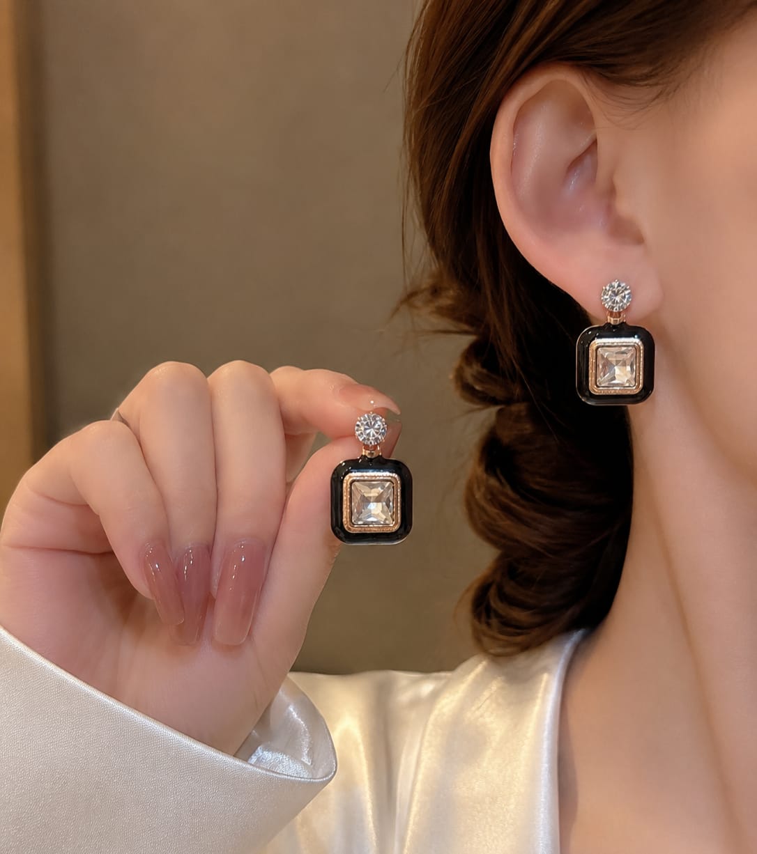 Square Gemstone Drop Earrings