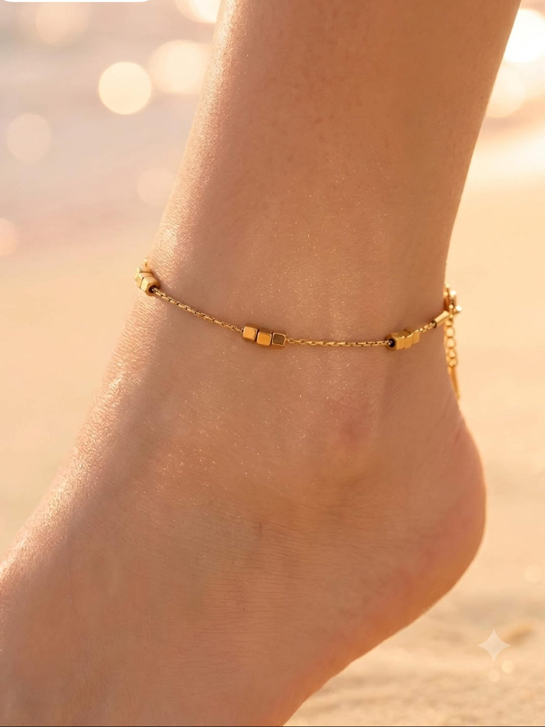 Gold Beaded Chain Anklet