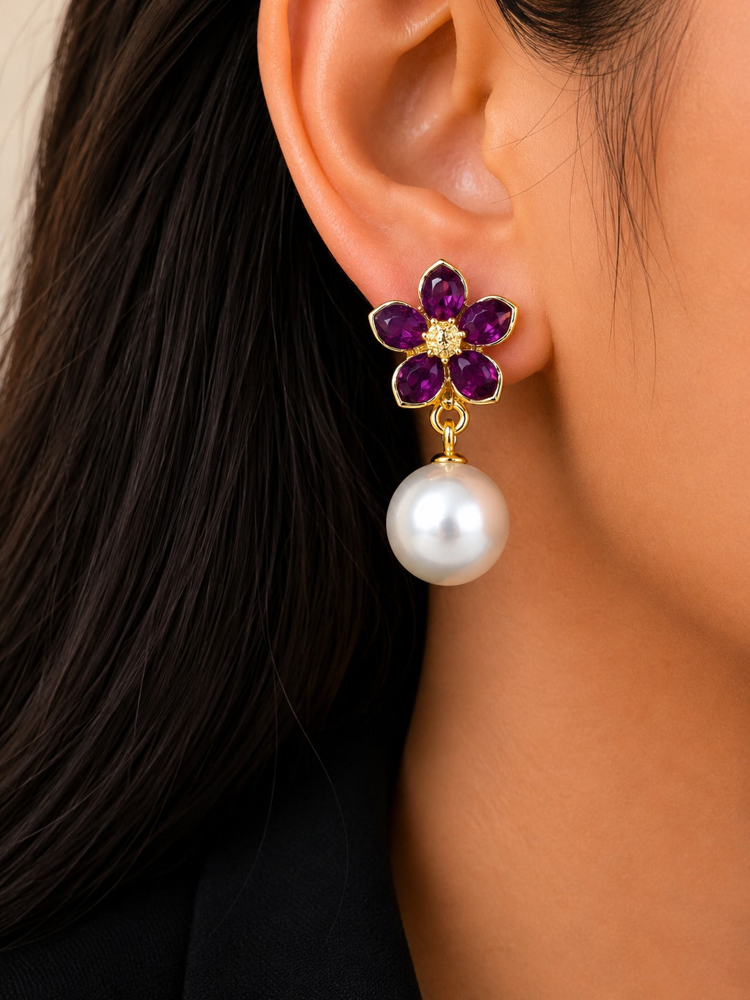 Golden Bloom Pearl Earrings